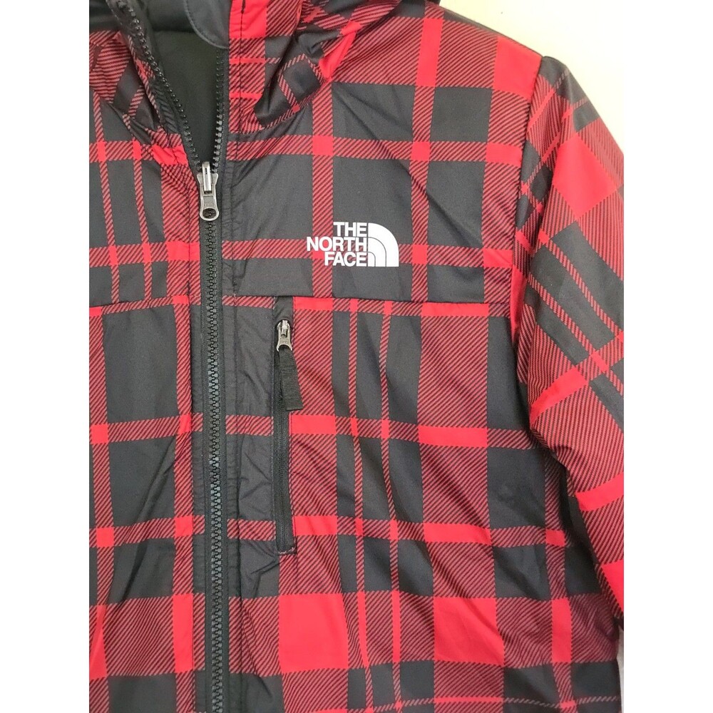 The North Face Perrito Reversible Jacket Red Black Plaid Hooded Boys L 14/16 - Picture 11 of 15